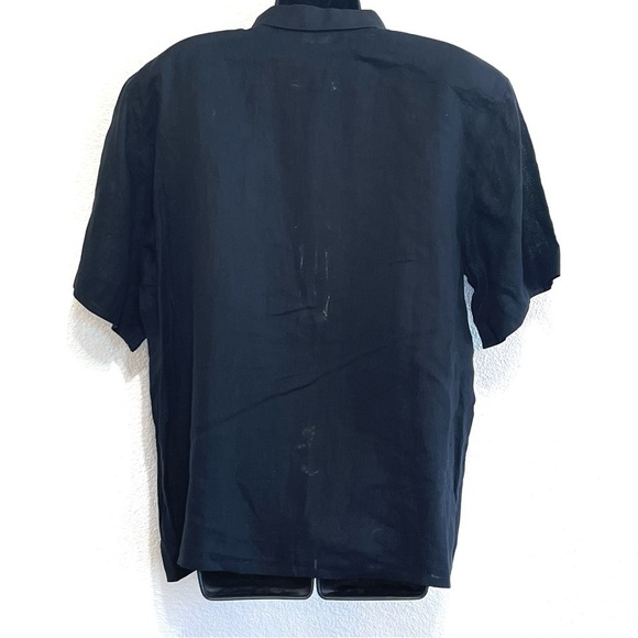 Jaeger Woman 100% LINEN Black Button Down Top Short Sleeve Shirt Size L - Picture 6 of 13